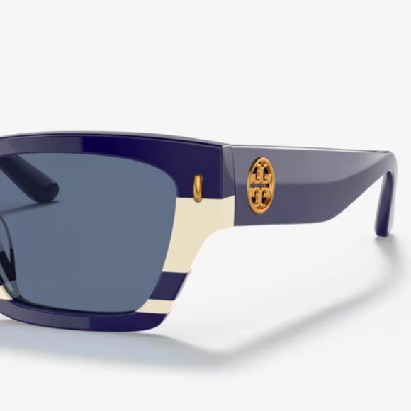 NWT Tory Burch Women’s Sunglasses Navy/Ivory – Universal Fit Rectangular Frames - Picture 3 of 4